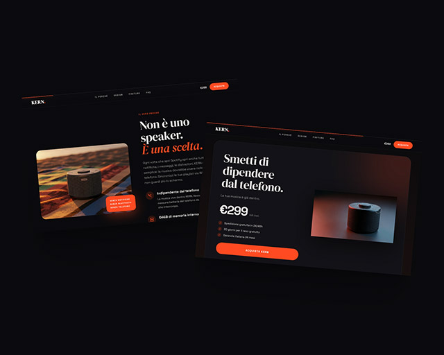 Hero section KERN — headline e speaker visibili above the fold