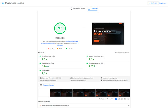 Google PageSpeed Insights Desktop — Performance 97, SEO 100
